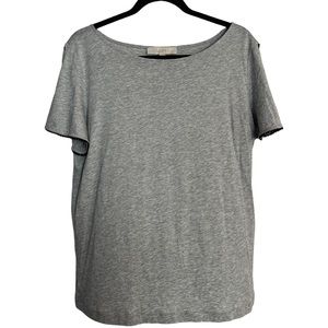 LOFT | NWT Heathered Gray Short Slitted Sleeves with Black Pom Poms Top Size M